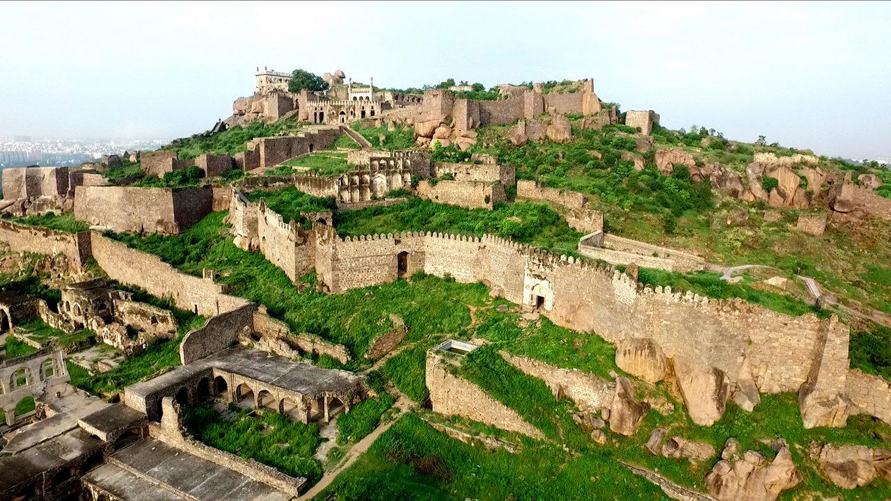 Aerial view of the historic Golconda Fort