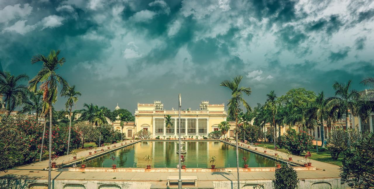 Palace gardens with a reflecting pool in Hyderabad