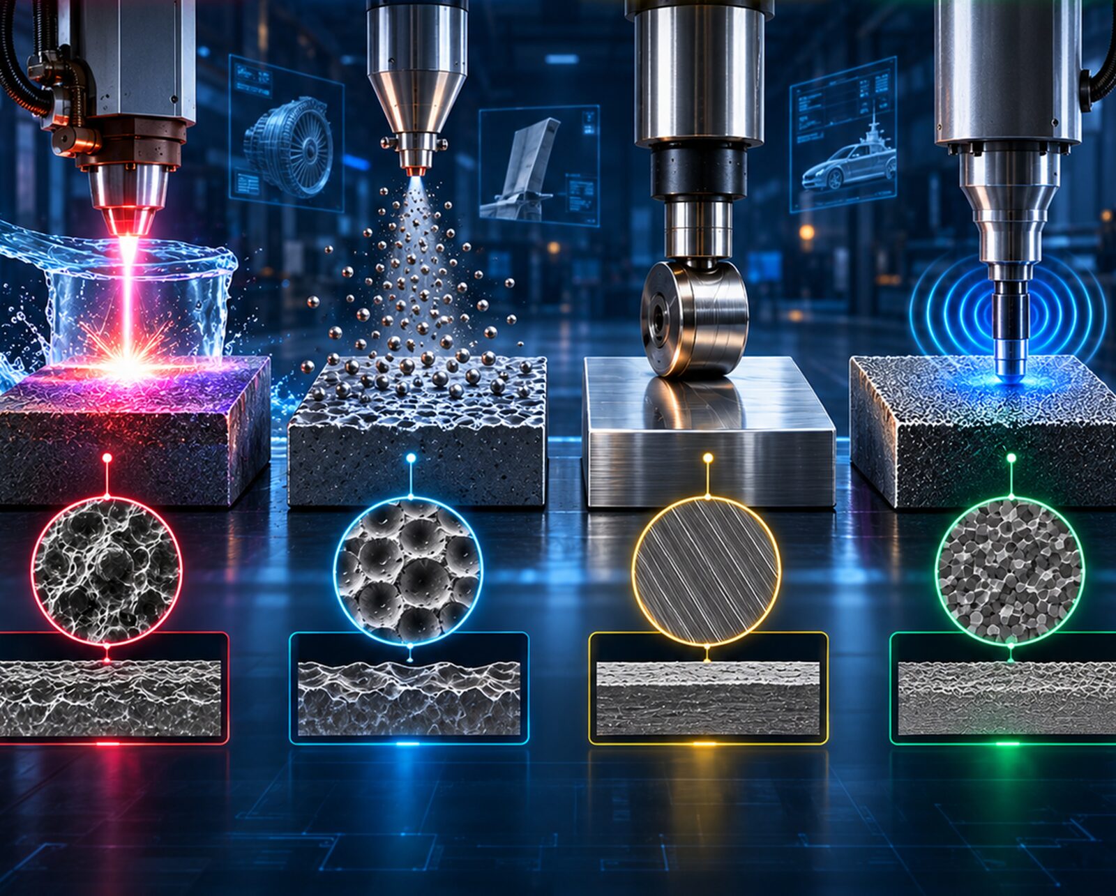 Laser surface treatment of a steel shaft, with sparks at the point of contact